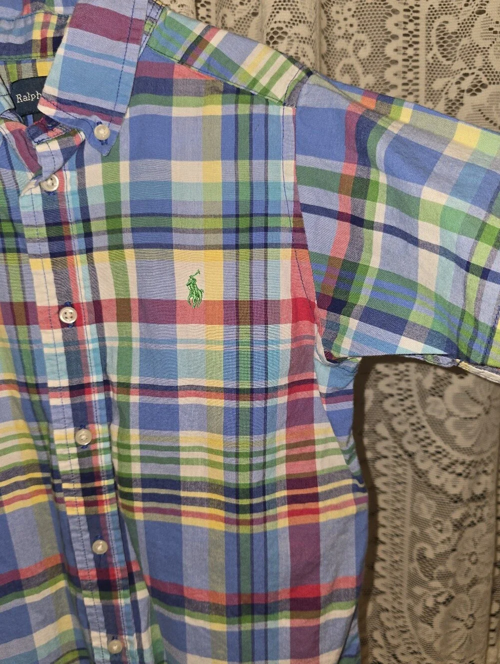 Ralph Lauren Plaid Boys Short Sleve Button Down Shirt Size 5
